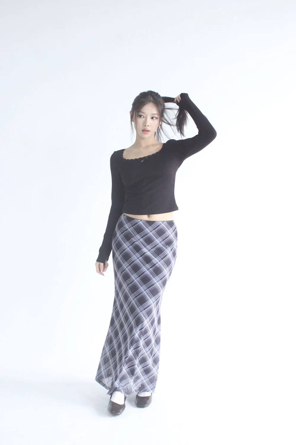 Darcy Elastic Waist Long Plaid Skirt