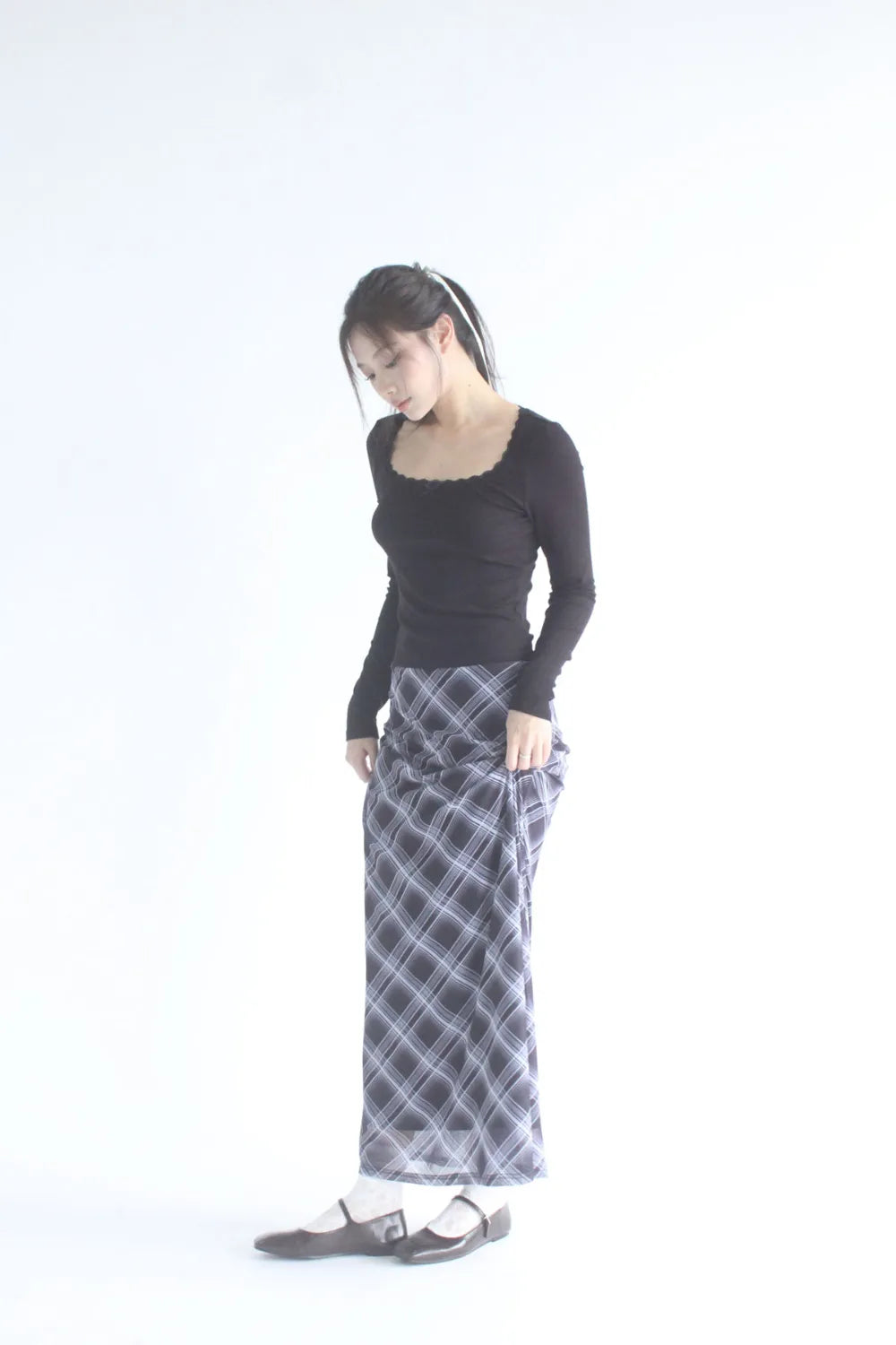 Darcy Elastic Waist Long Plaid Skirt