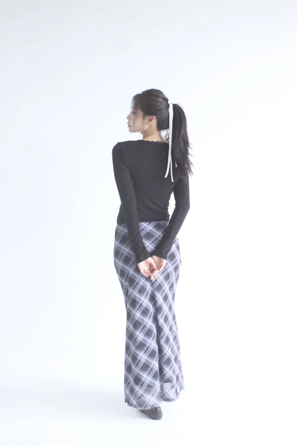 Darcy Elastic Waist Long Plaid Skirt