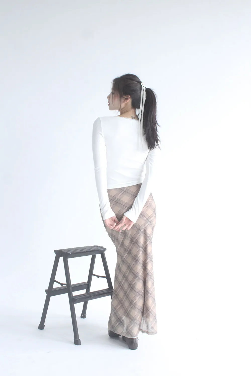 Darcy Elastic Waist Long Plaid Skirt