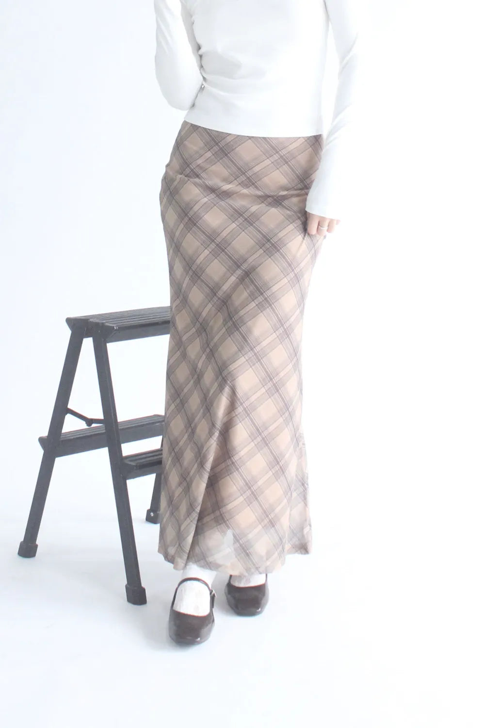 Darcy Elastic Waist Long Plaid Skirt