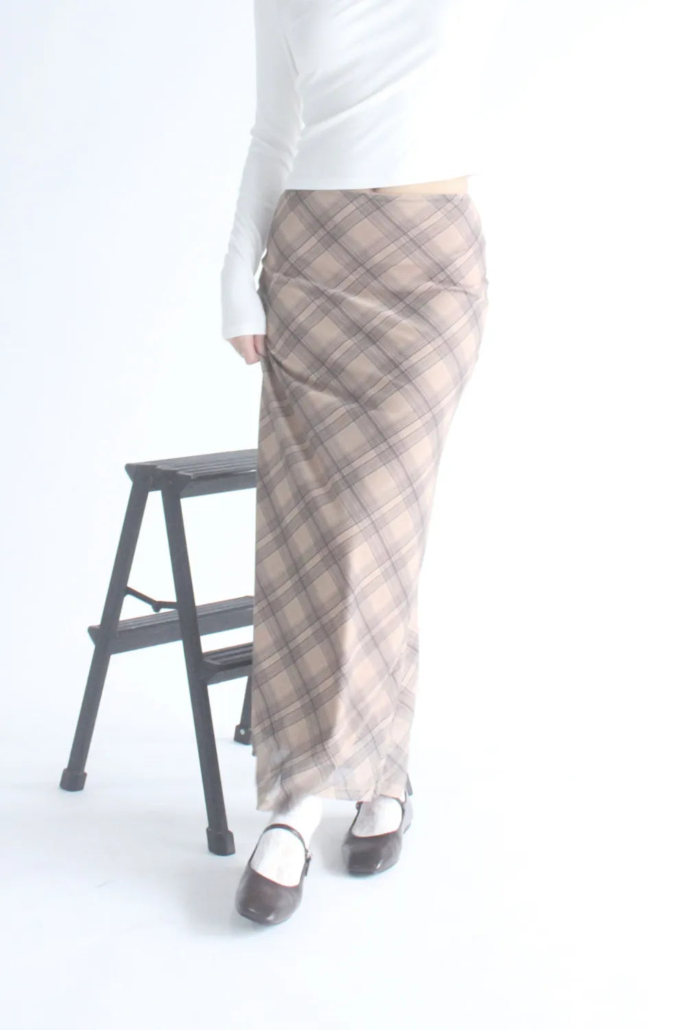 Darcy Elastic Waist Long Plaid Skirt