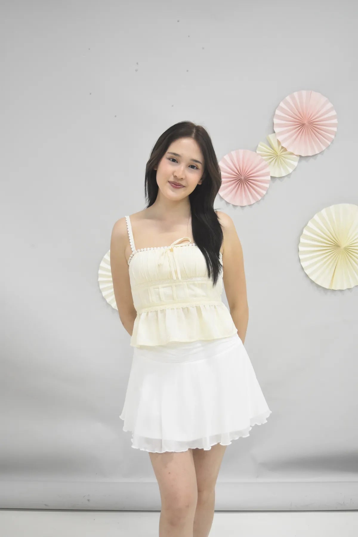 Ellie Ribbon Pintuck Padded Babydoll Top