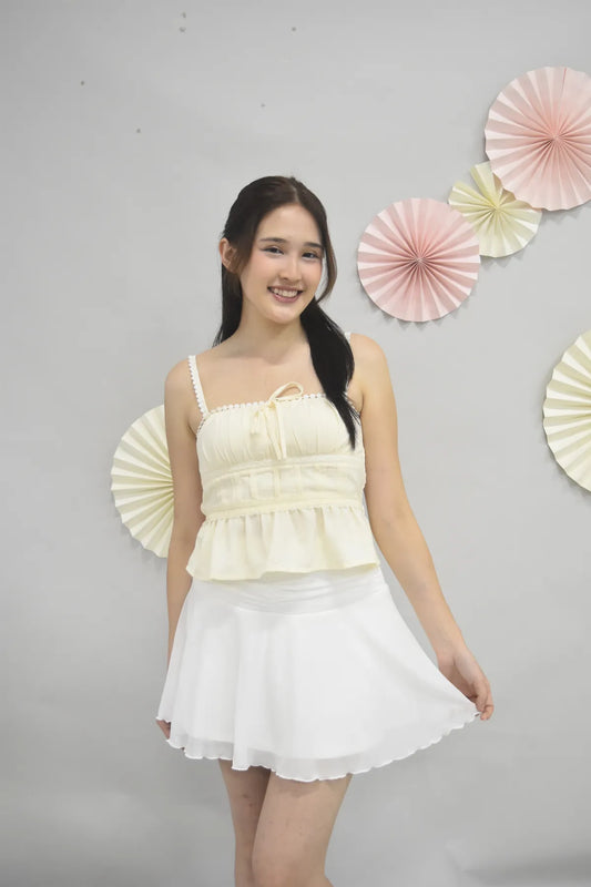 Ellie Ribbon Pintuck Padded Babydoll Top