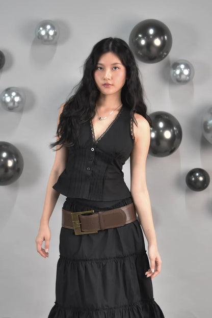 Evelyn Pintuck Lace Trim Padded Vest Top