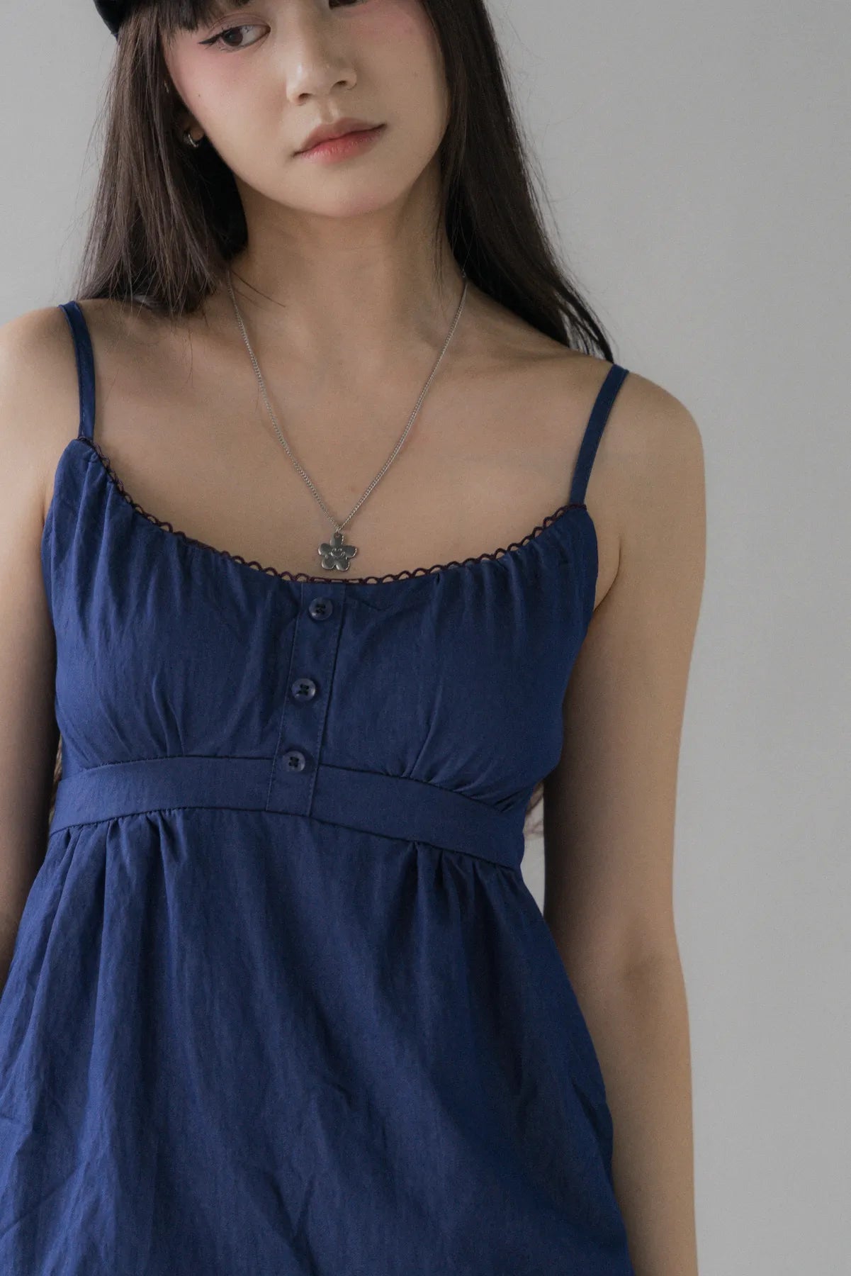 Sydney Scallop Trim Padded Button Tank Top