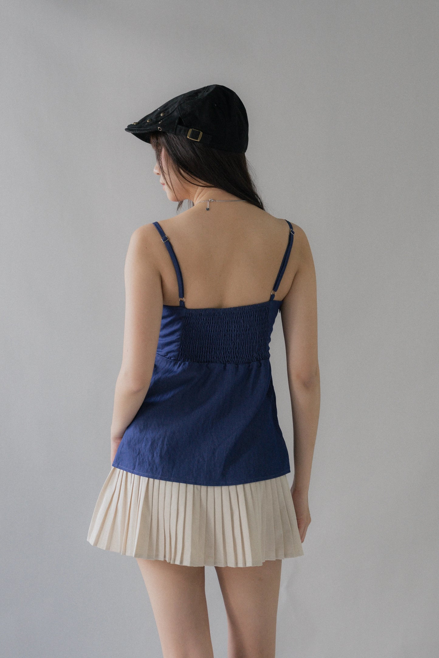 Sydney Scallop Trim Padded Button Tank Top