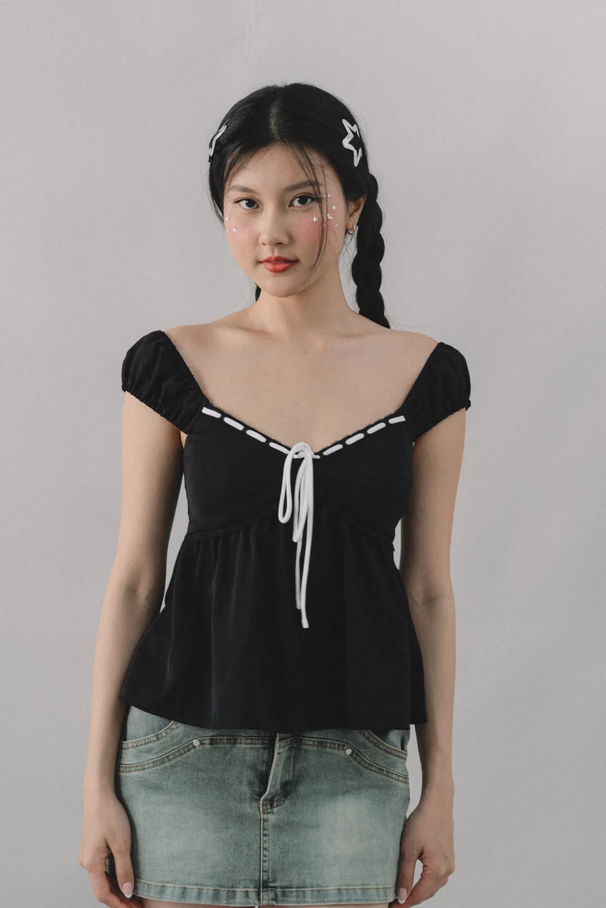 Polly Contrast Trim Padded Sleeved Top