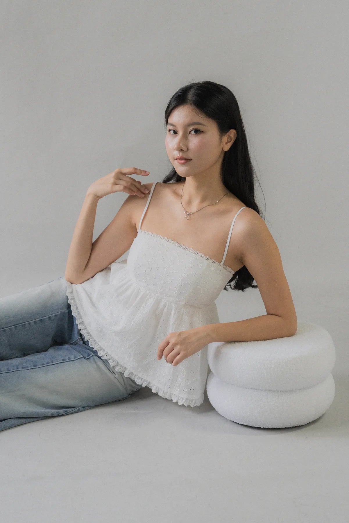 Jolyn Eyelet Babydoll Padded Top