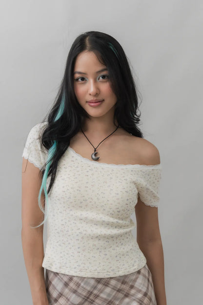 Valerie Pointelle Off Shoulder Short Sleeve Top