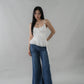 Danica Distressed Padded Longline Frills Top
