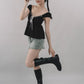 Polly Contrast Trim Padded Sleeved Top