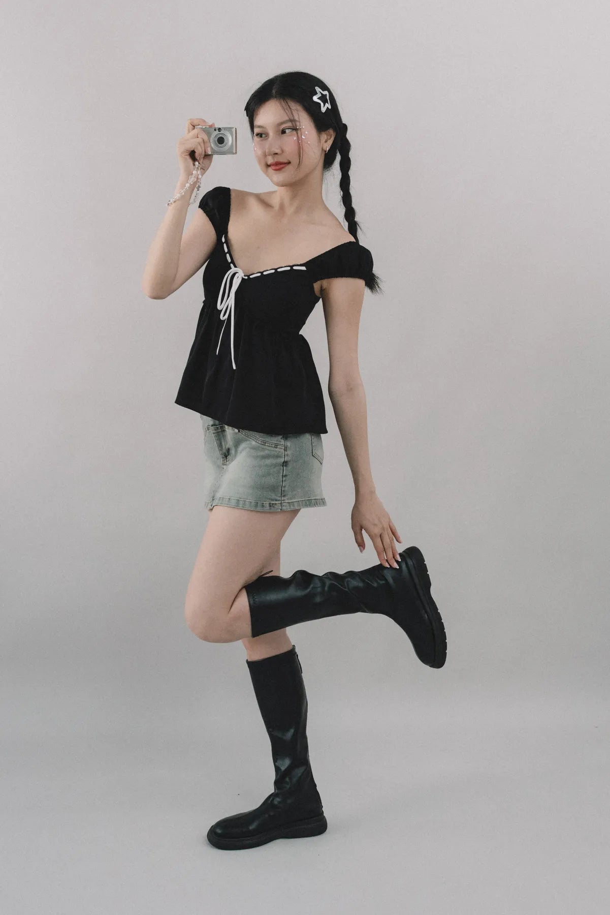 Polly Contrast Trim Padded Sleeved Top