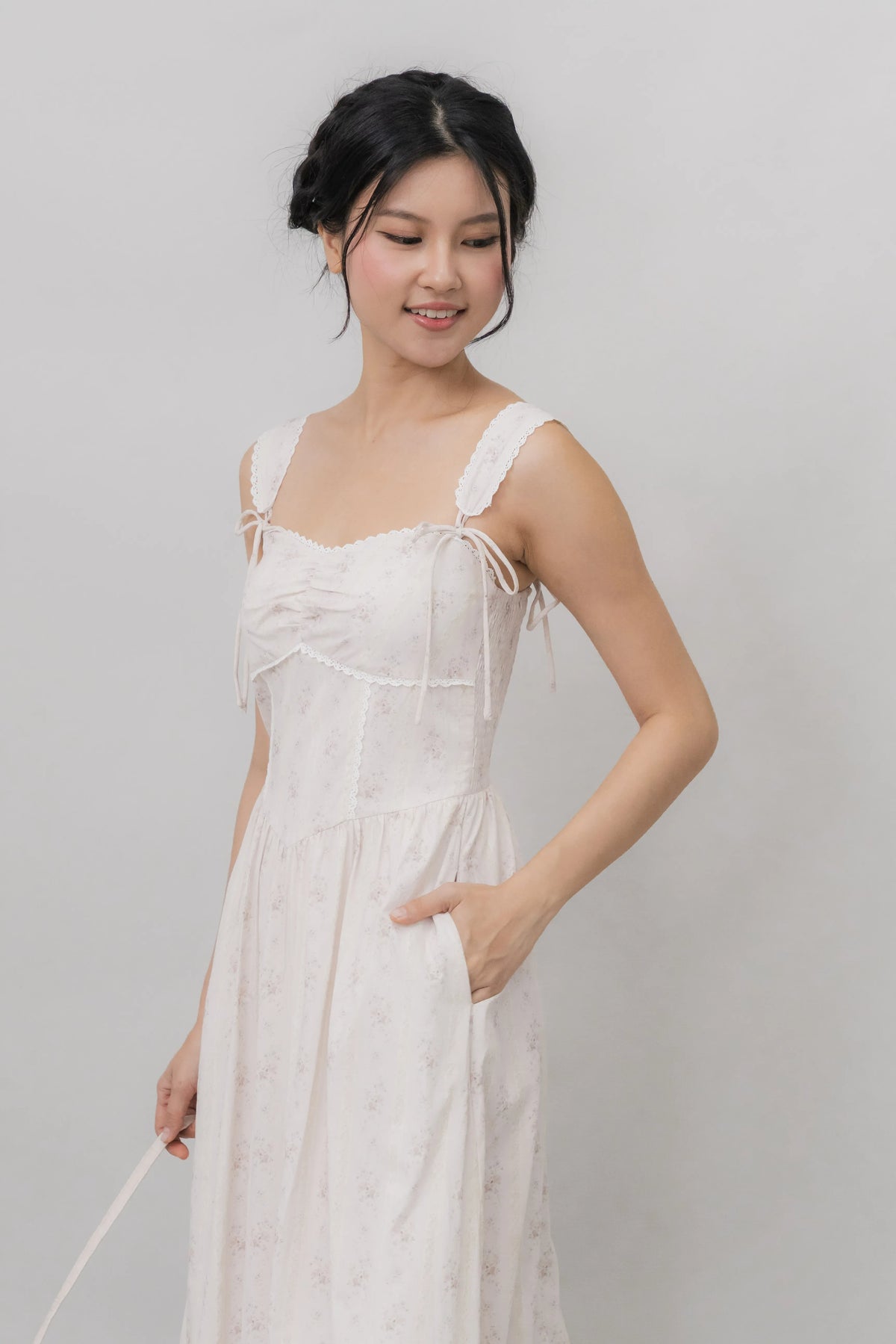Elora Ribbon Tie Padded Maxi Dress