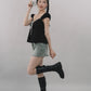Polly Contrast Trim Padded Sleeved Top