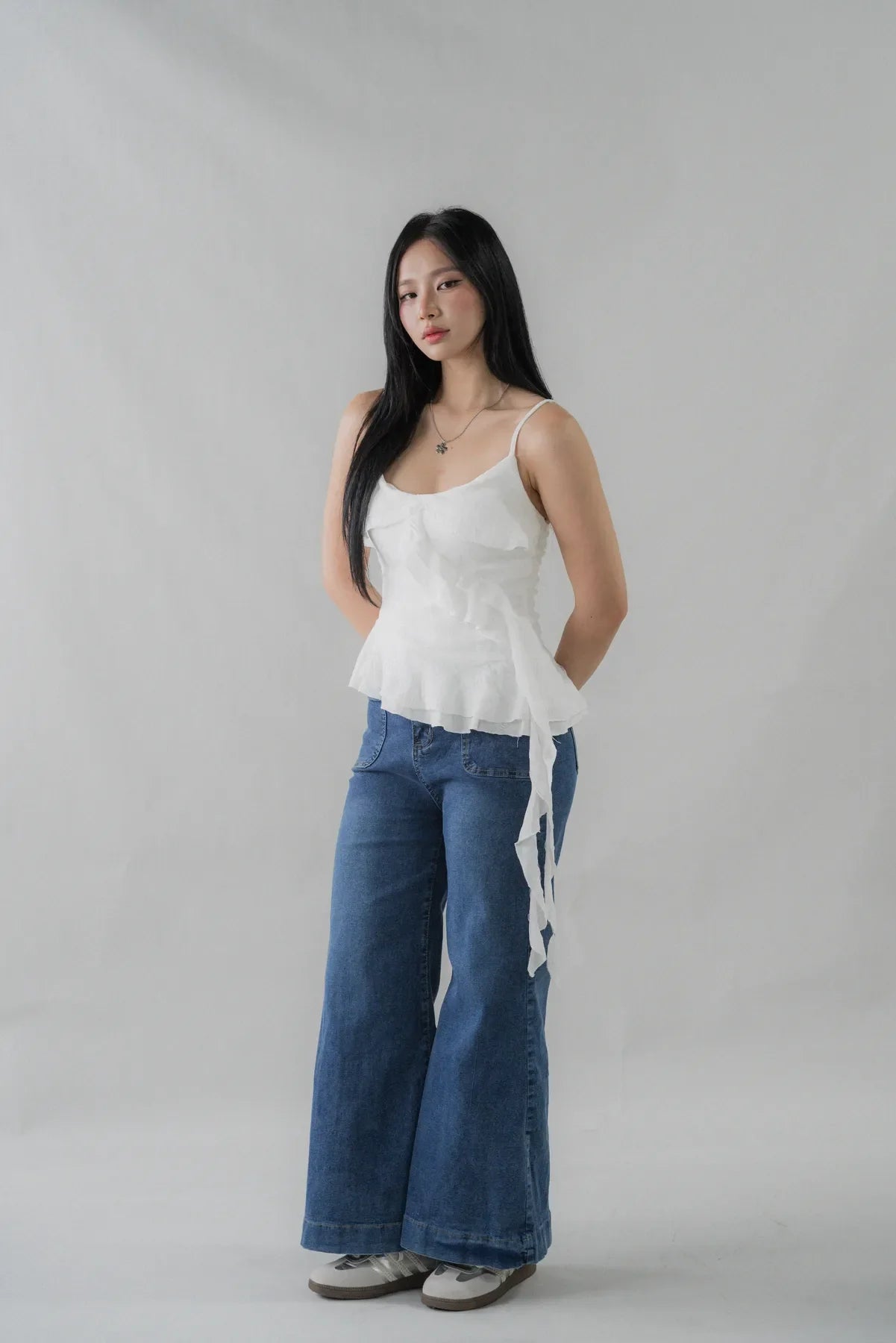 Danica Distressed Padded Longline Frills Top
