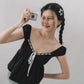 Polly Contrast Trim Padded Sleeved Top