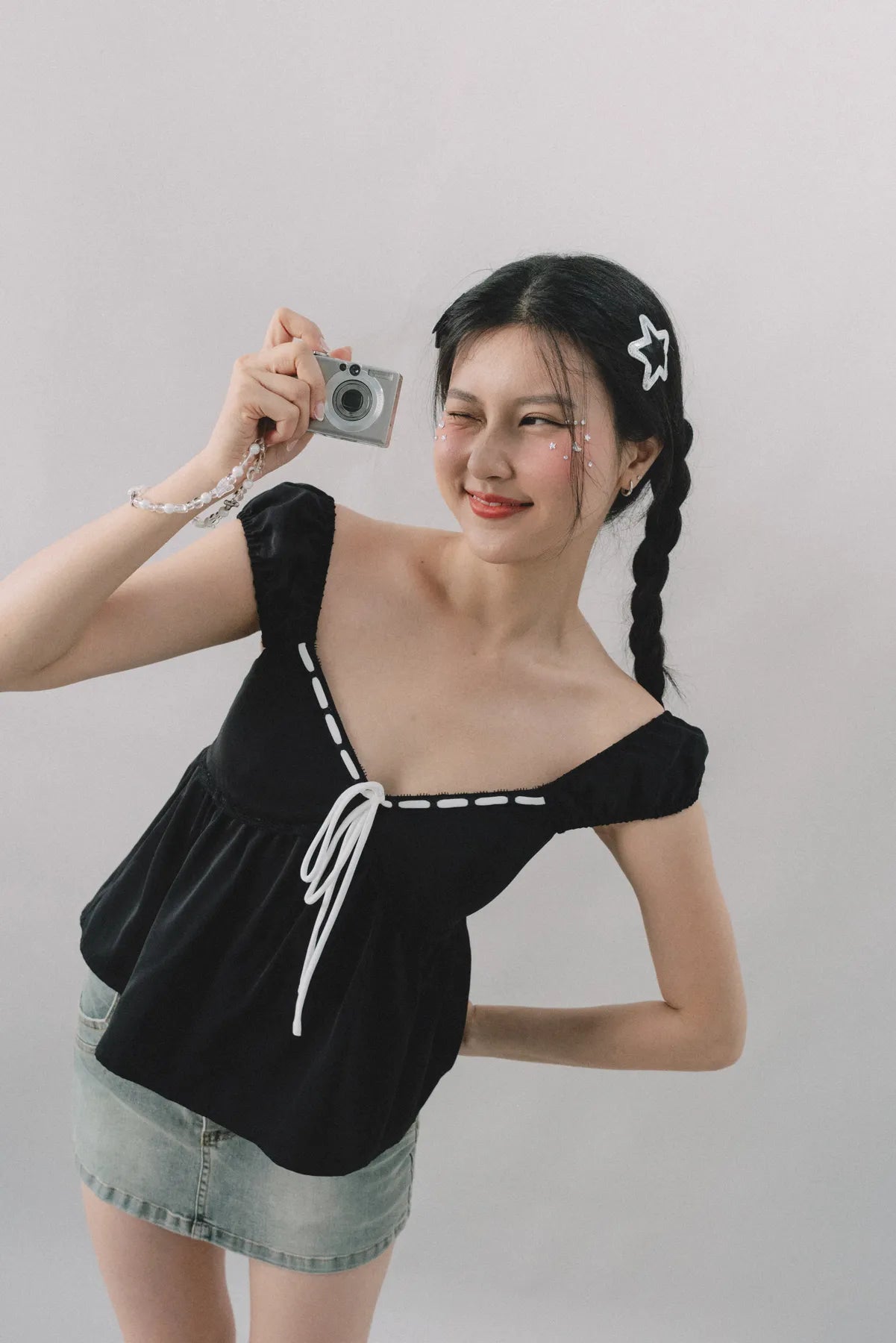 Polly Contrast Trim Padded Sleeved Top