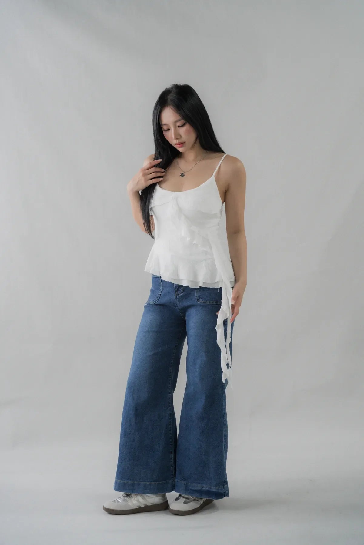 Danica Distressed Padded Longline Frills Top