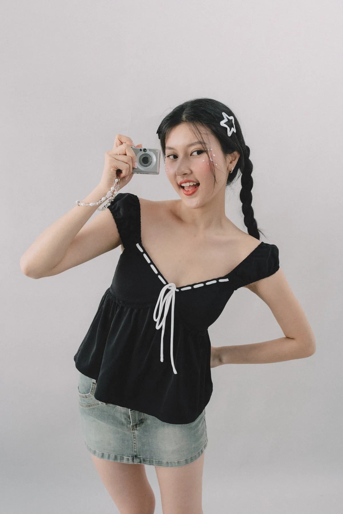 Polly Contrast Trim Padded Sleeved Top
