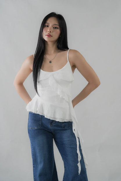 Danica Distressed Padded Longline Frills Top