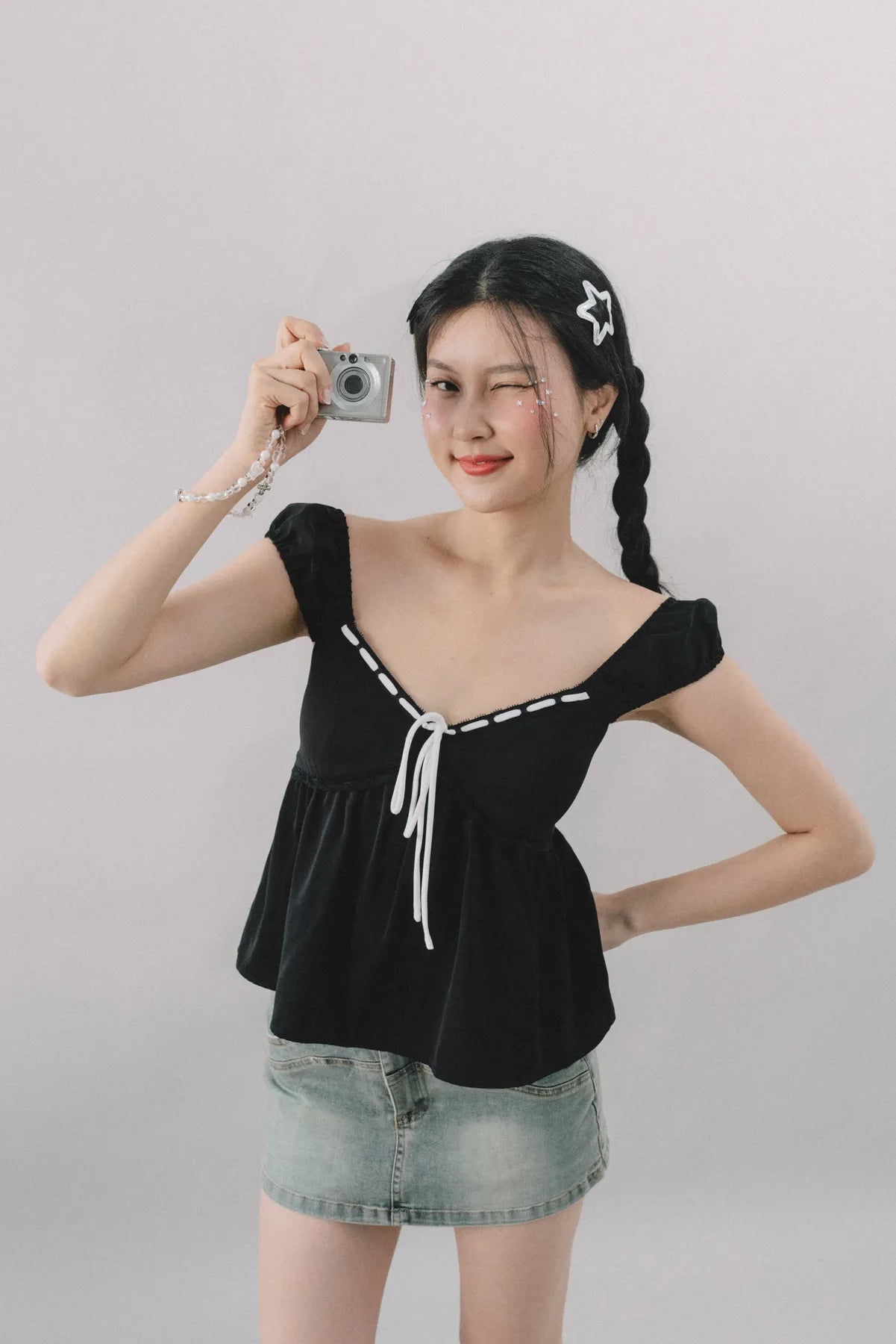 Polly Contrast Trim Padded Sleeved Top