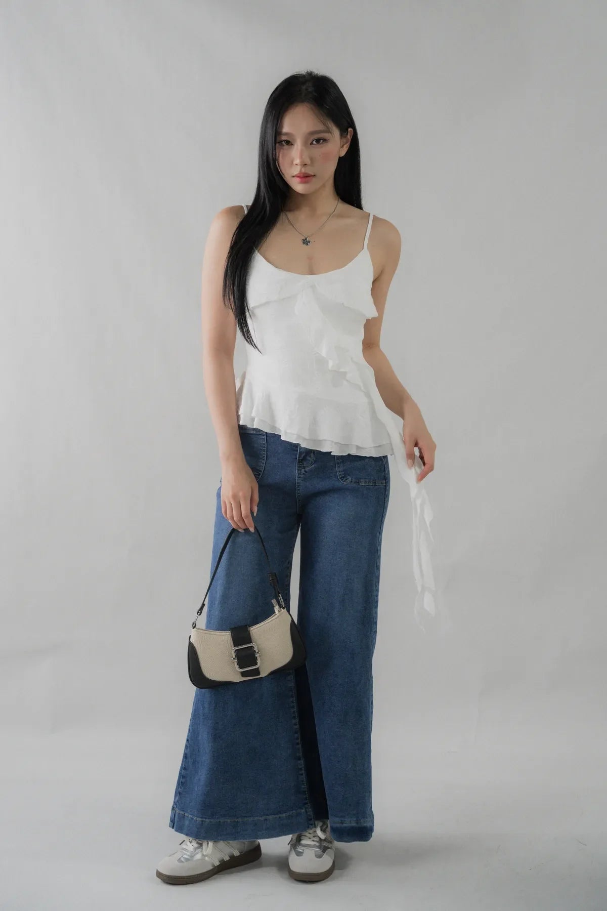 Danica Distressed Padded Longline Frills Top