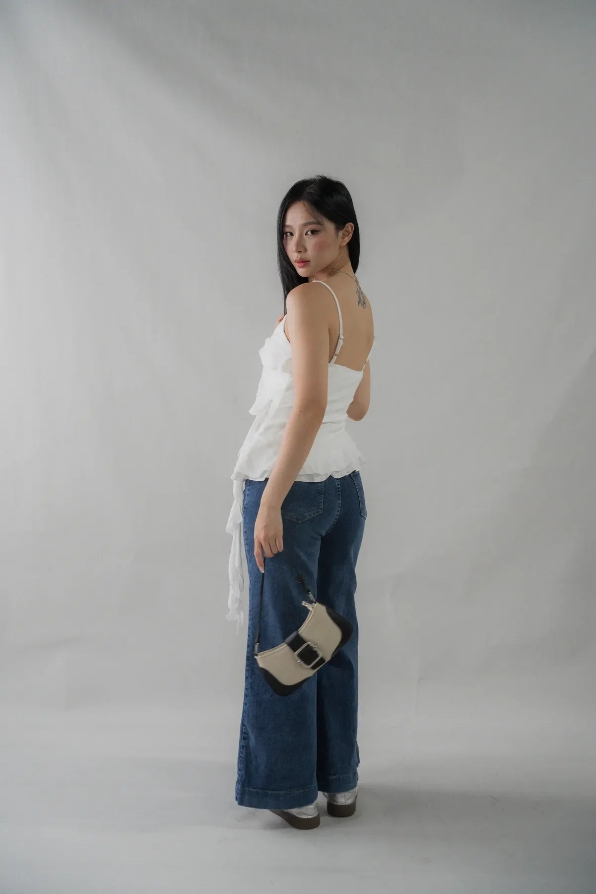 Danica Distressed Padded Longline Frills Top