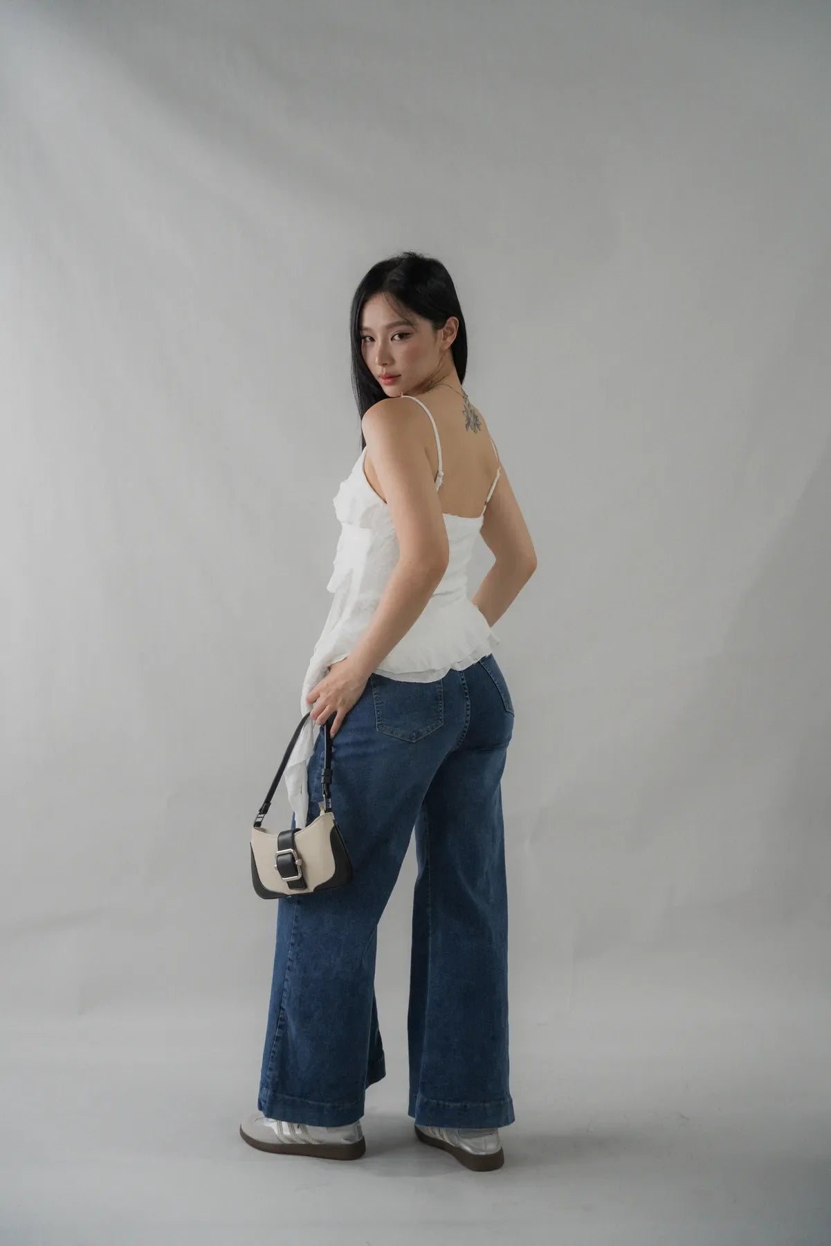 Danica Distressed Padded Longline Frills Top