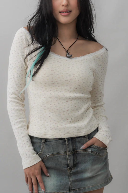 Valerie Pointelle Off Shoulder Long Sleeve Top