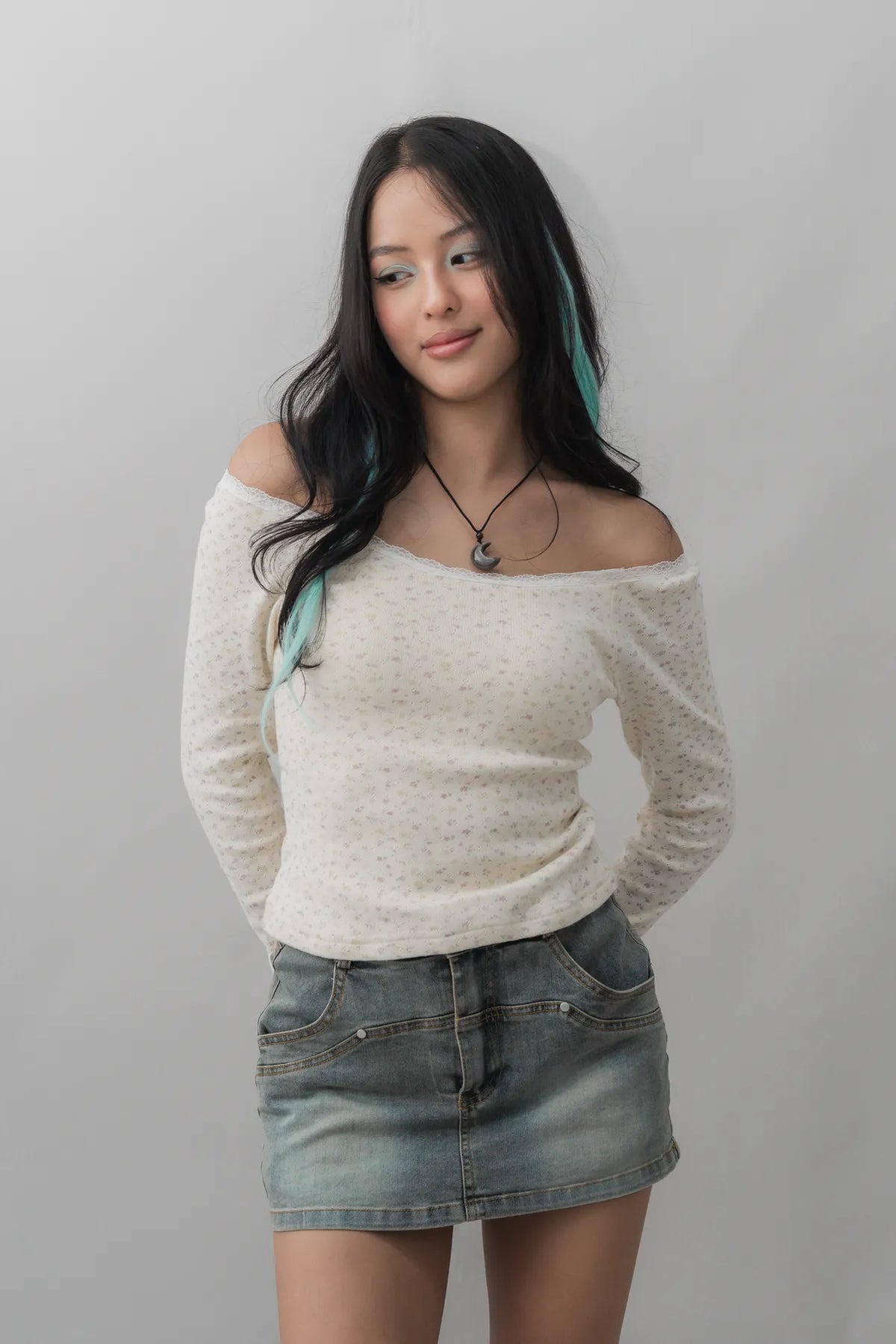 Valerie Pointelle Off Shoulder Long Sleeve Top