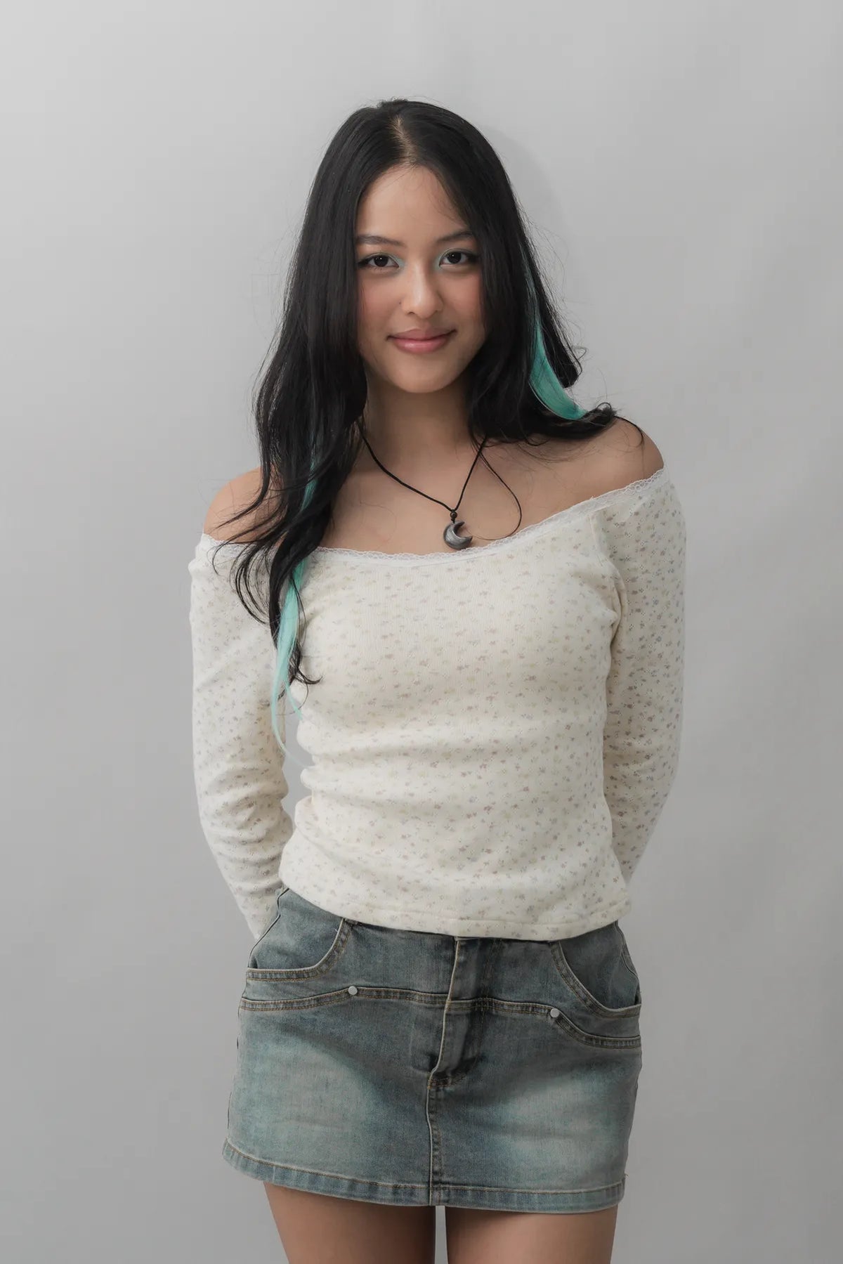 Valerie Pointelle Off Shoulder Long Sleeve Top