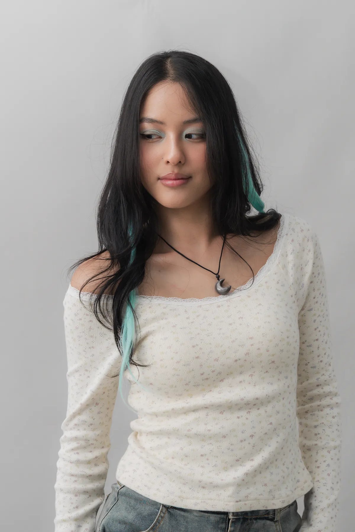 Valerie Pointelle Off Shoulder Long Sleeve Top