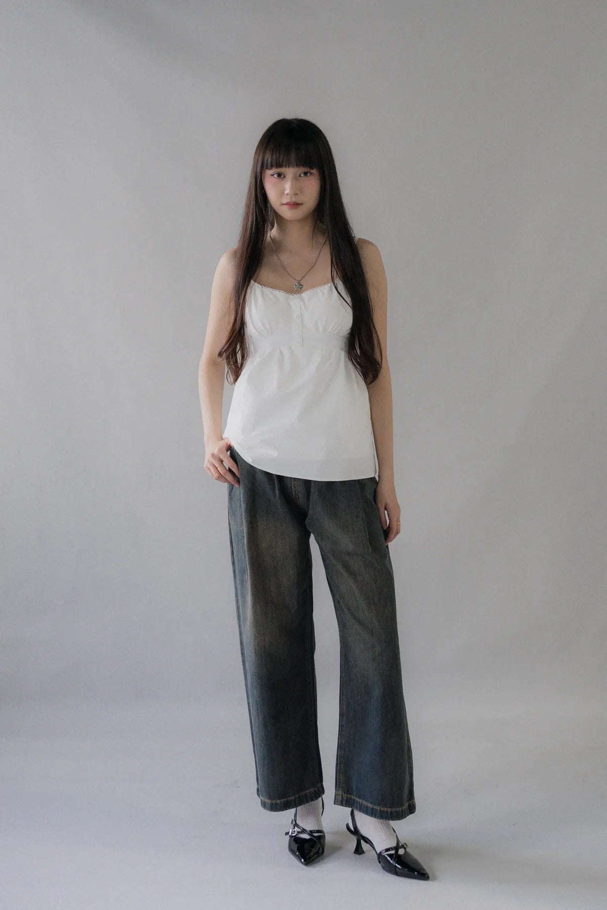 Sydney Scallop Trim Padded Button Tank Top