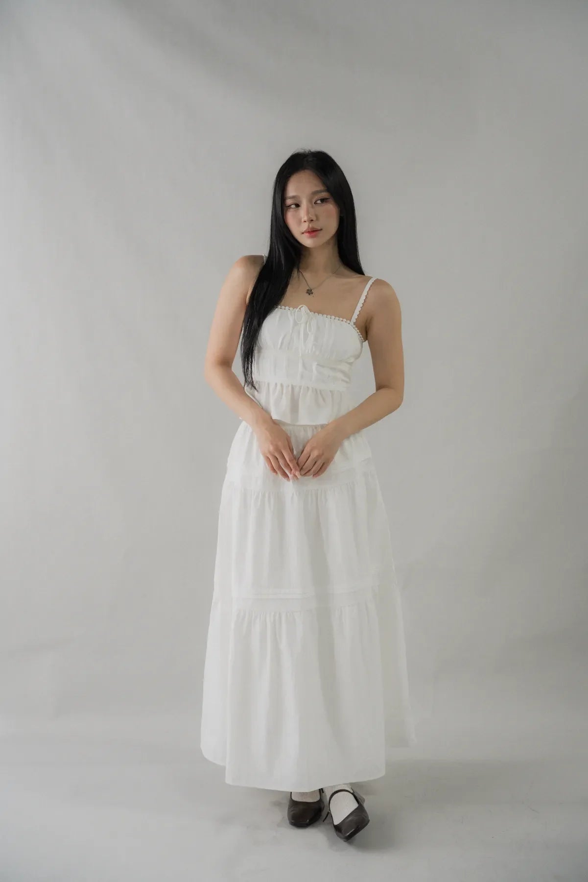 Arabella Pintuck Flowy Tiered Long Skirt