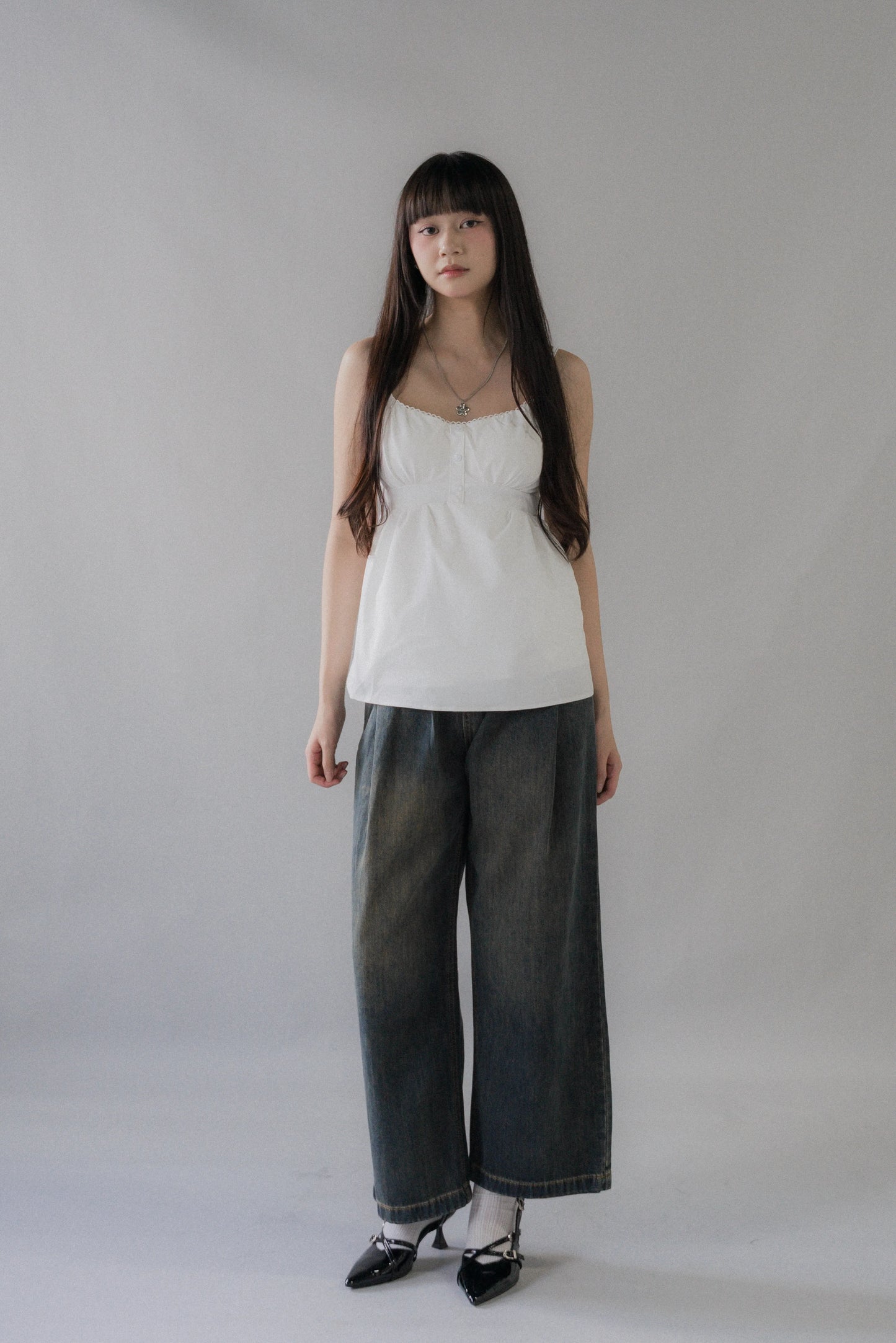Sydney Scallop Trim Padded Button Tank Top