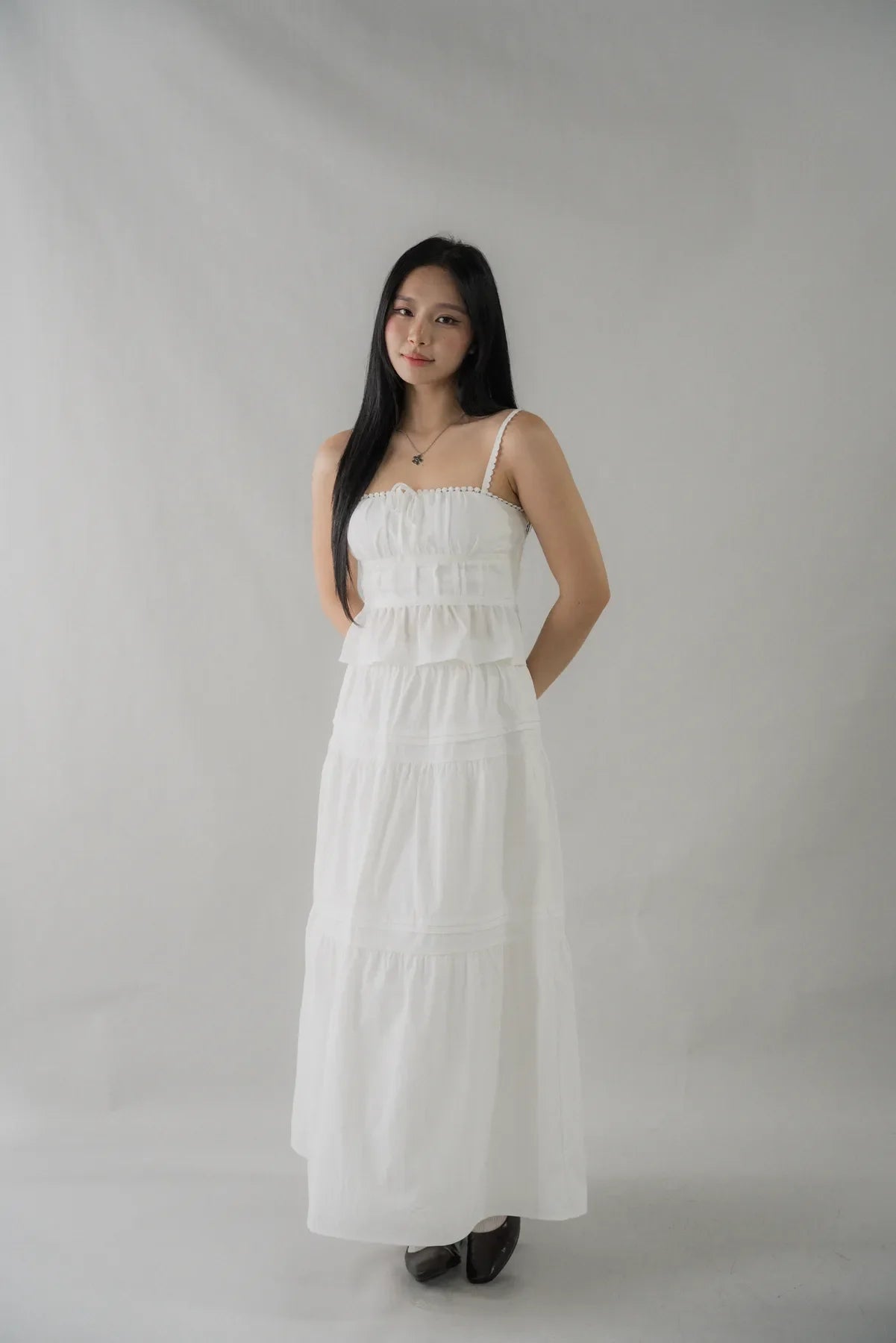 Arabella Pintuck Flowy Tiered Long Skirt