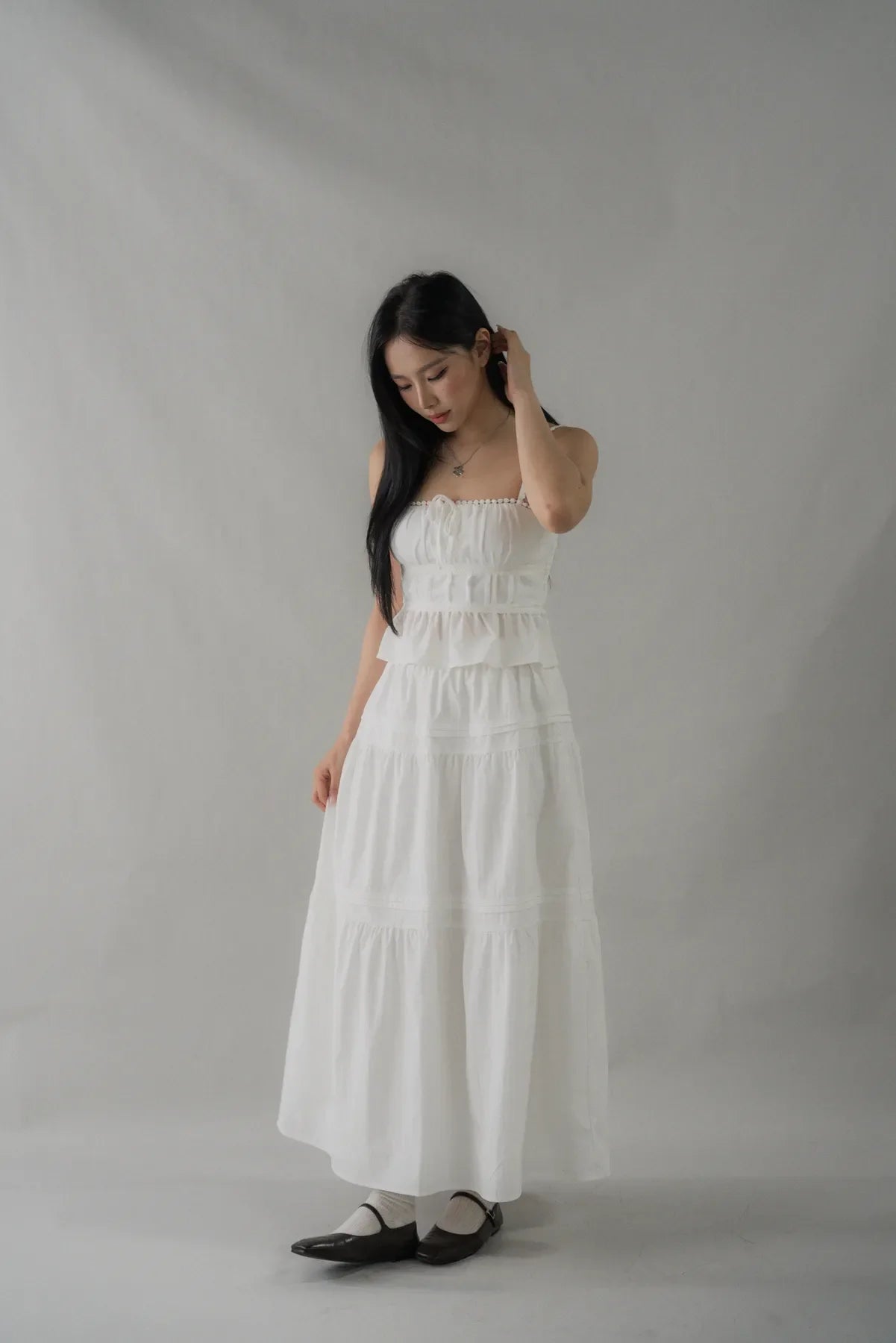 Arabella Pintuck Flowy Tiered Long Skirt