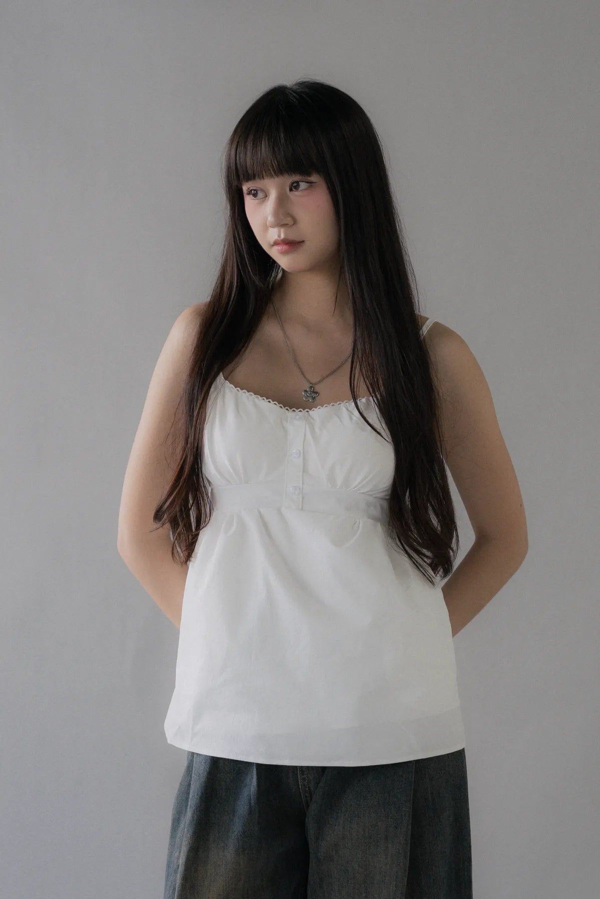 Sydney Scallop Trim Padded Button Tank Top