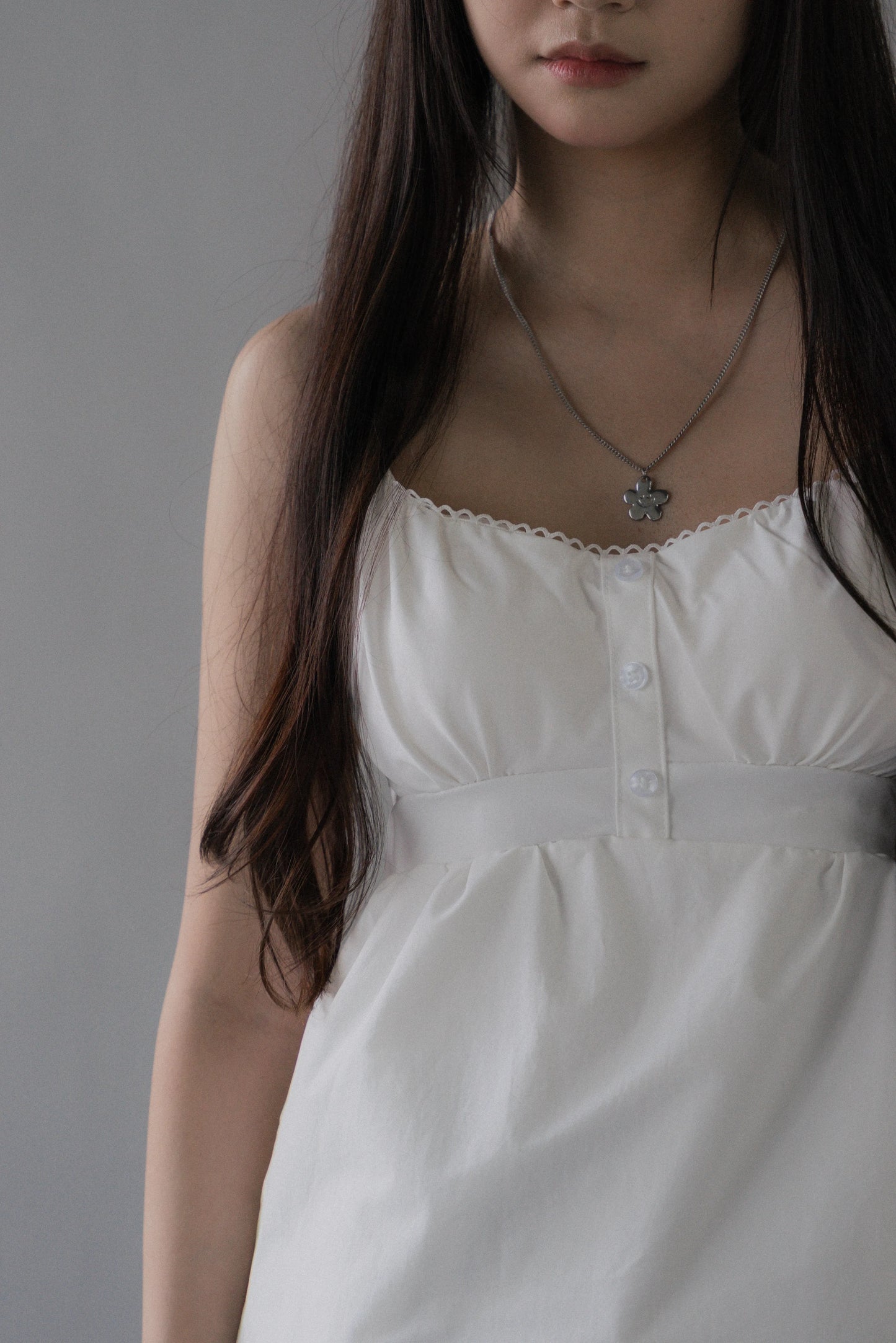 Sydney Scallop Trim Padded Button Tank Top
