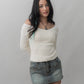 Valerie Pointelle Off Shoulder Long Sleeve Top
