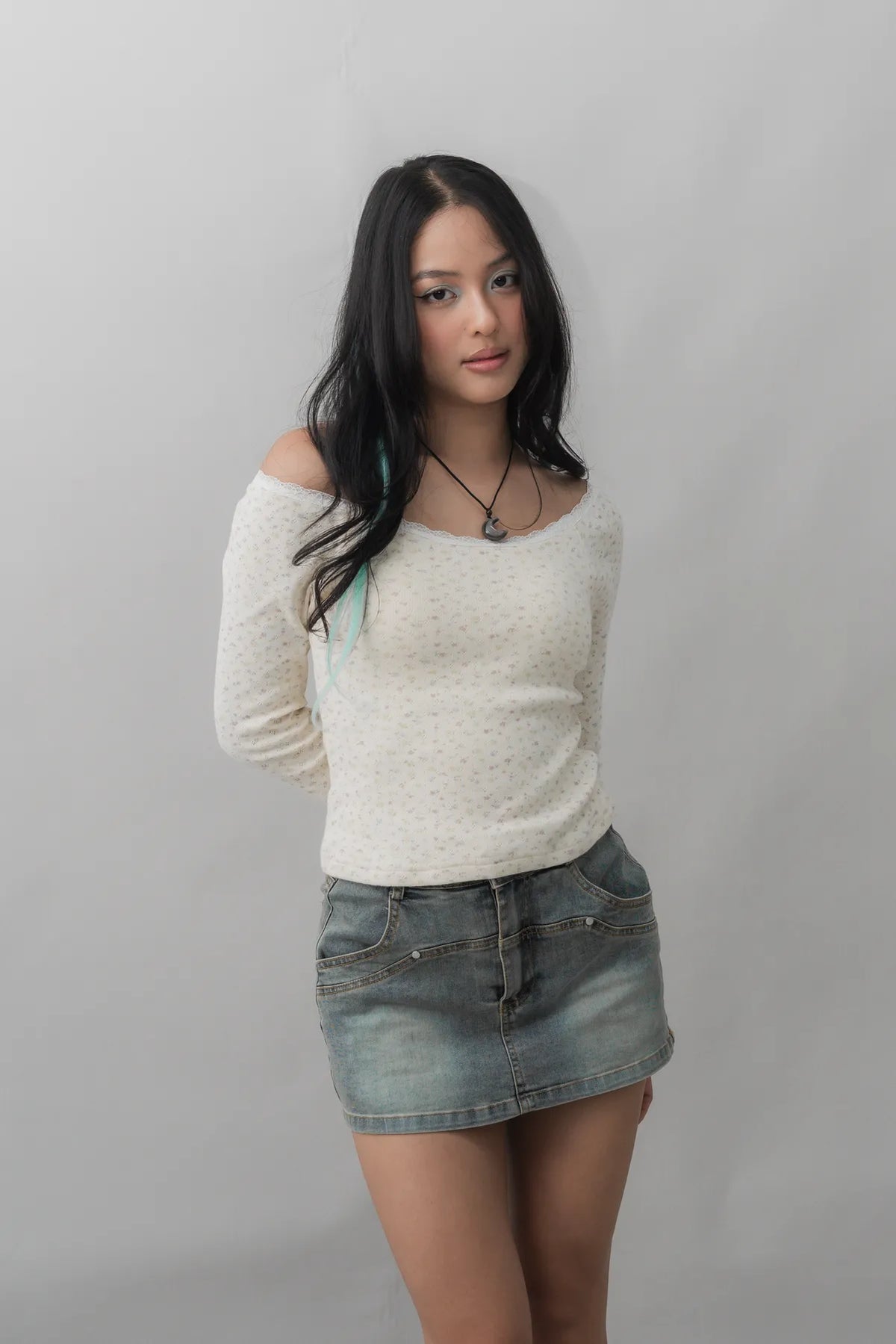 Valerie Pointelle Off Shoulder Long Sleeve Top