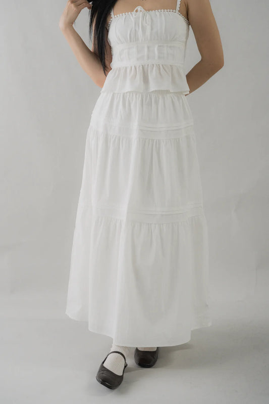 Arabella Pintuck Flowy Tiered Long Skirt