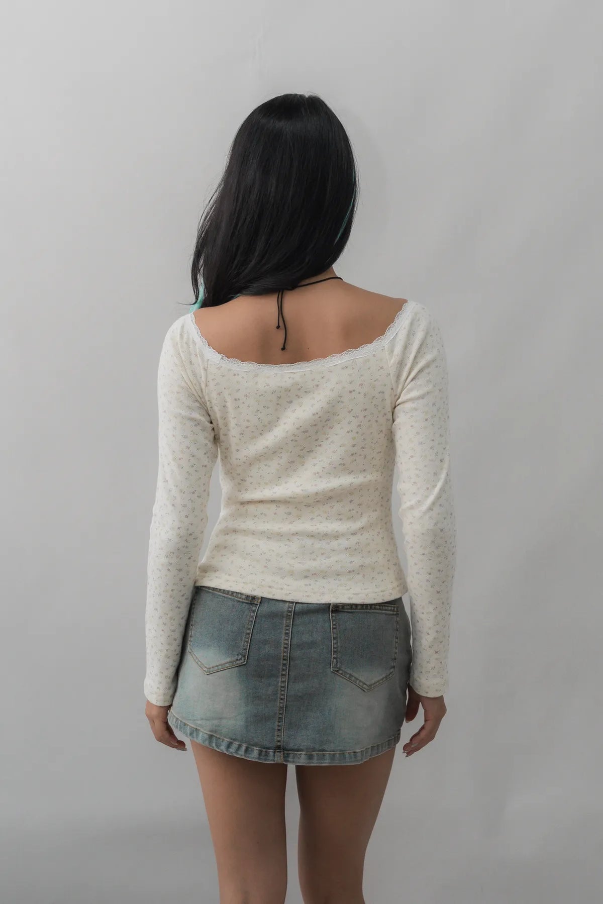 Valerie Pointelle Off Shoulder Long Sleeve Top