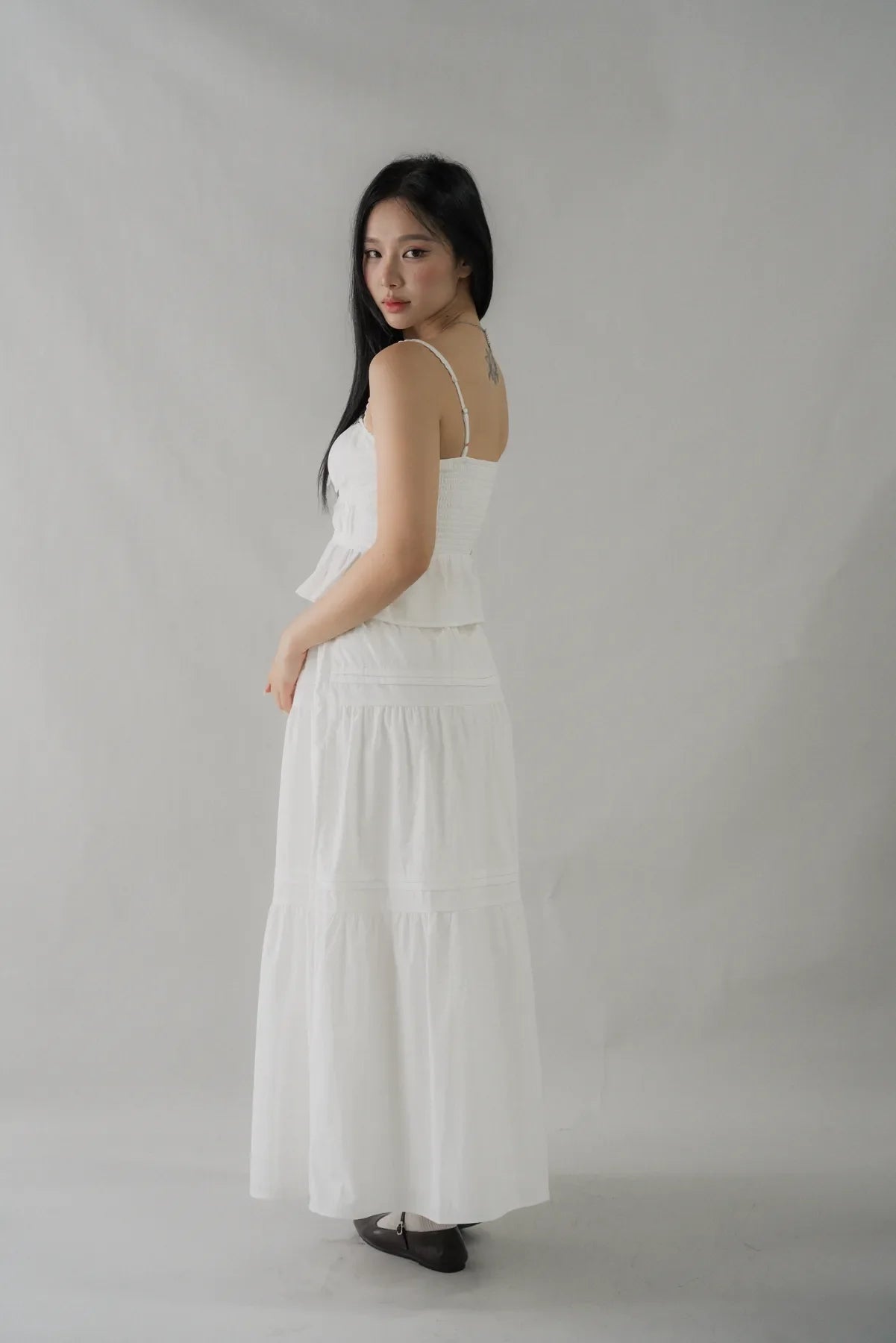 Arabella Pintuck Flowy Tiered Long Skirt