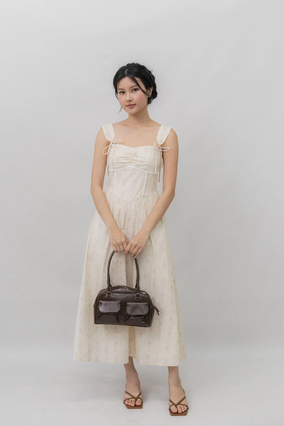 Elora Ribbon Tie Padded Maxi Dress