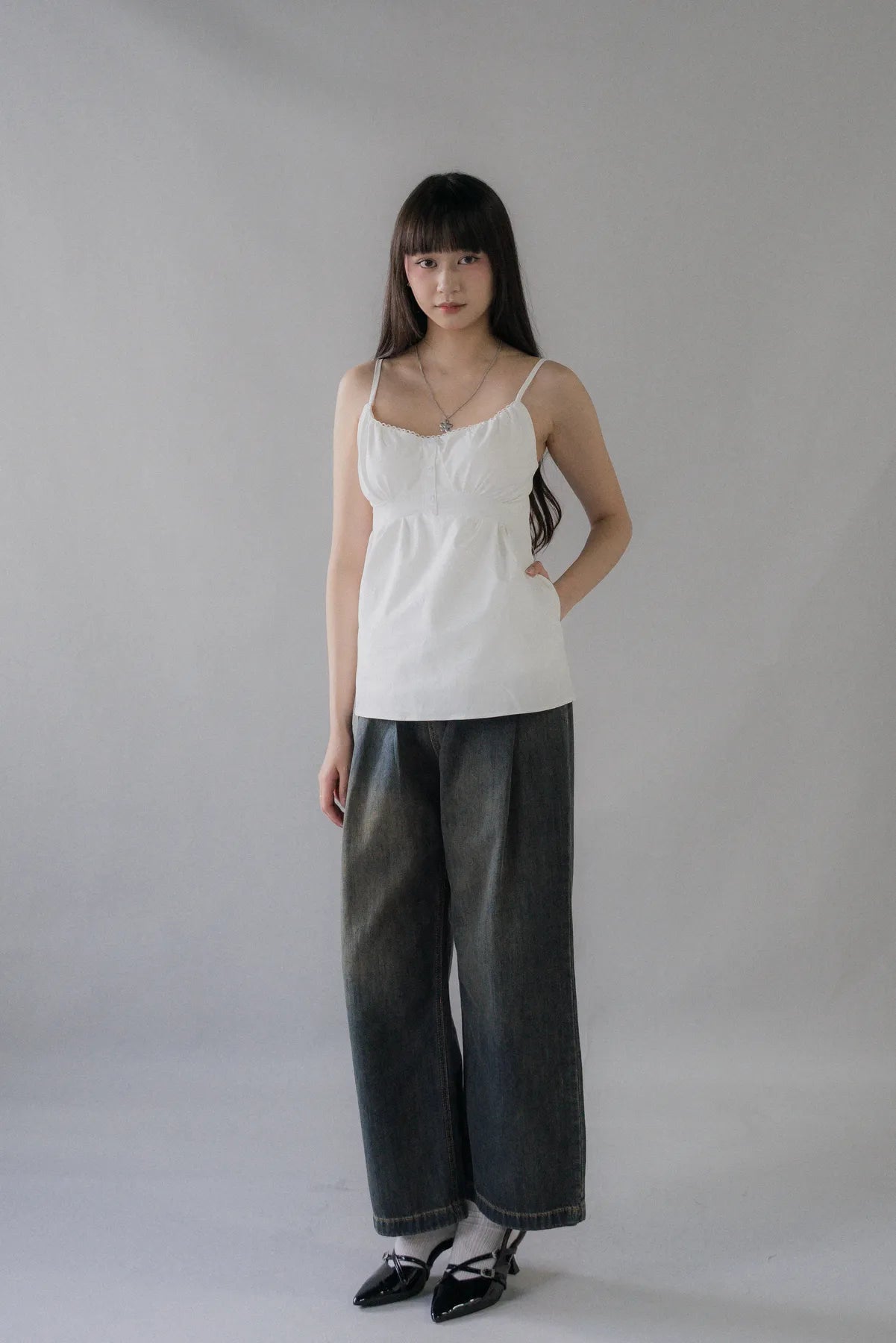 Sydney Scallop Trim Padded Button Tank Top