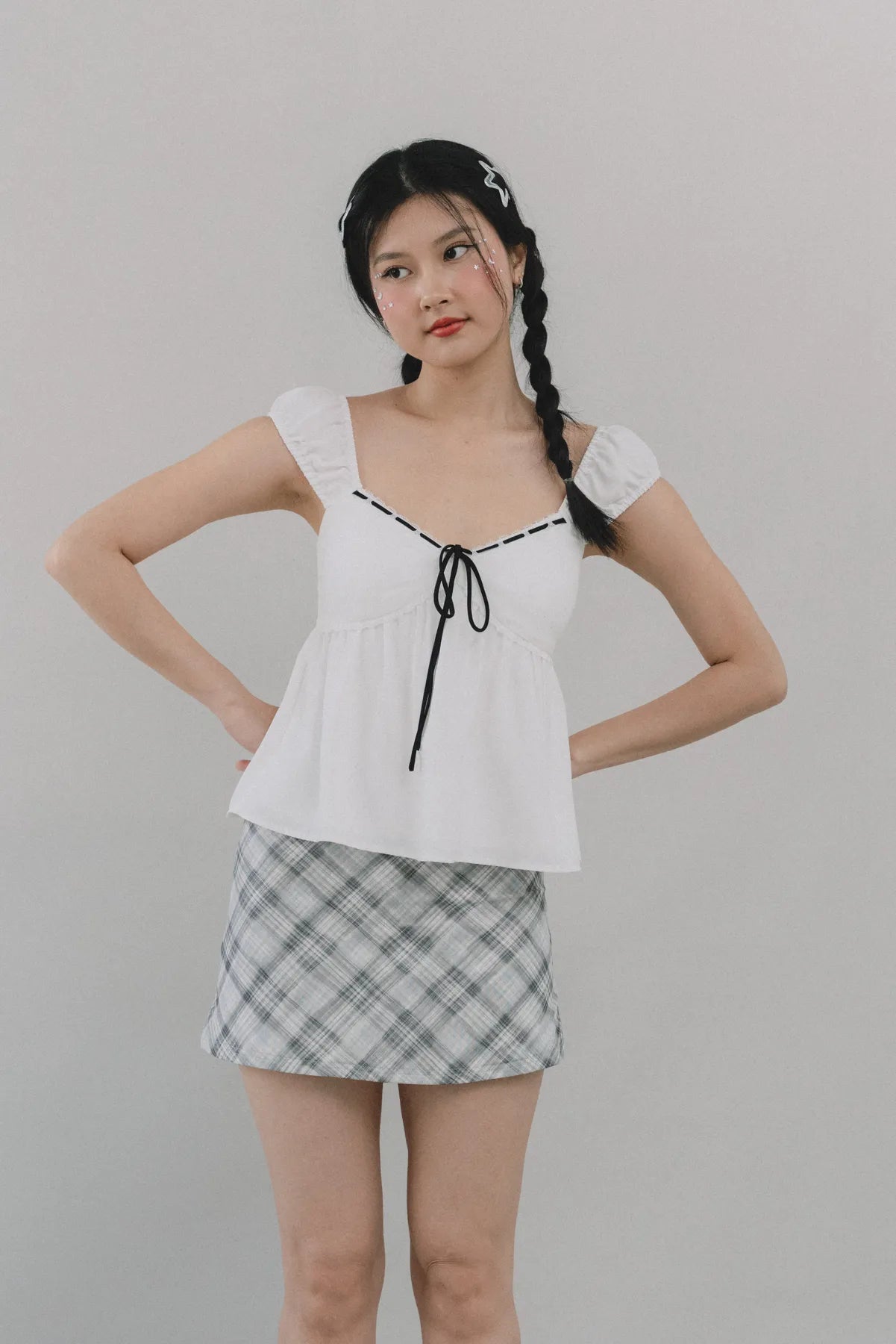 Polly Contrast Trim Padded Sleeved Top