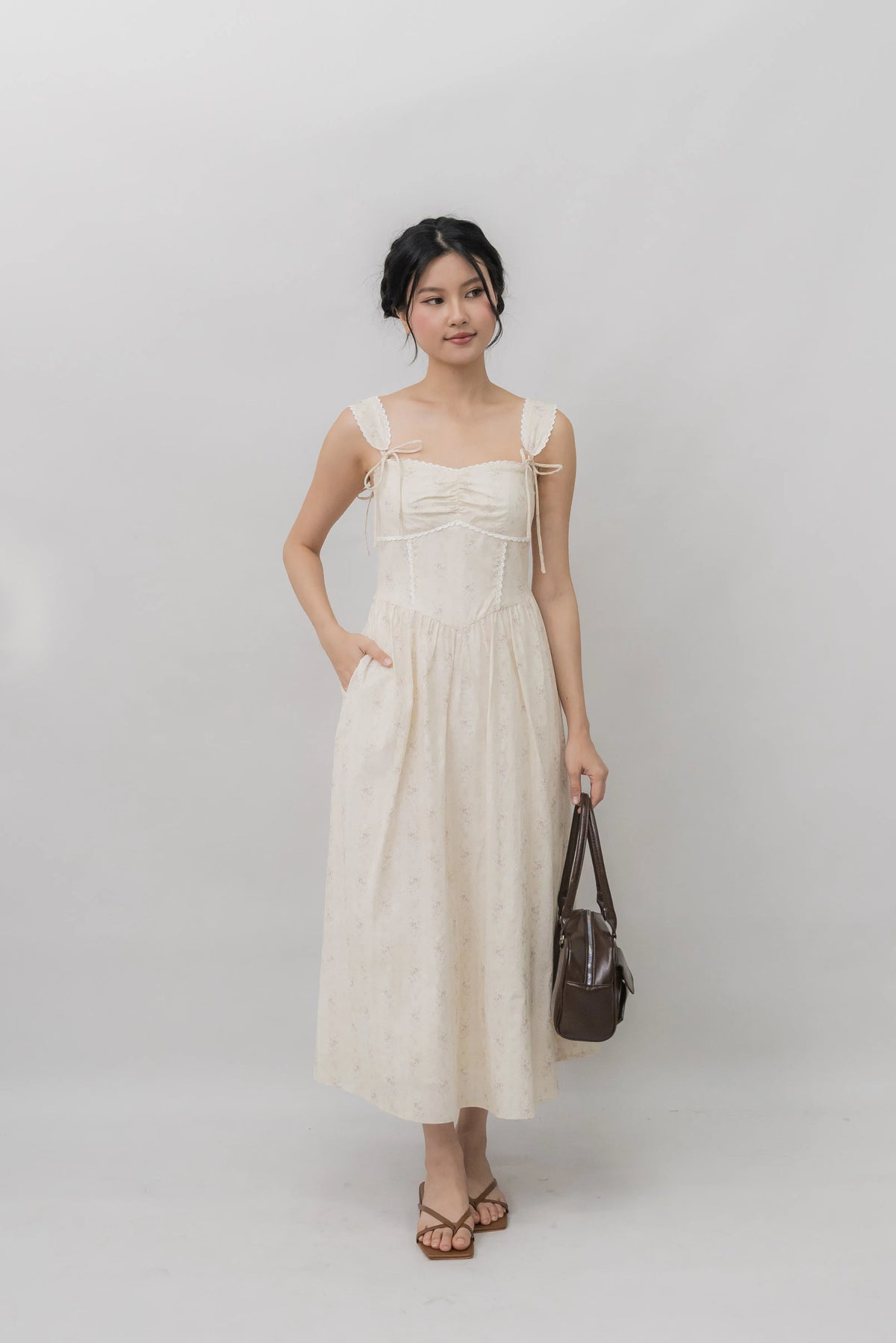 Elora Ribbon Tie Padded Maxi Dress