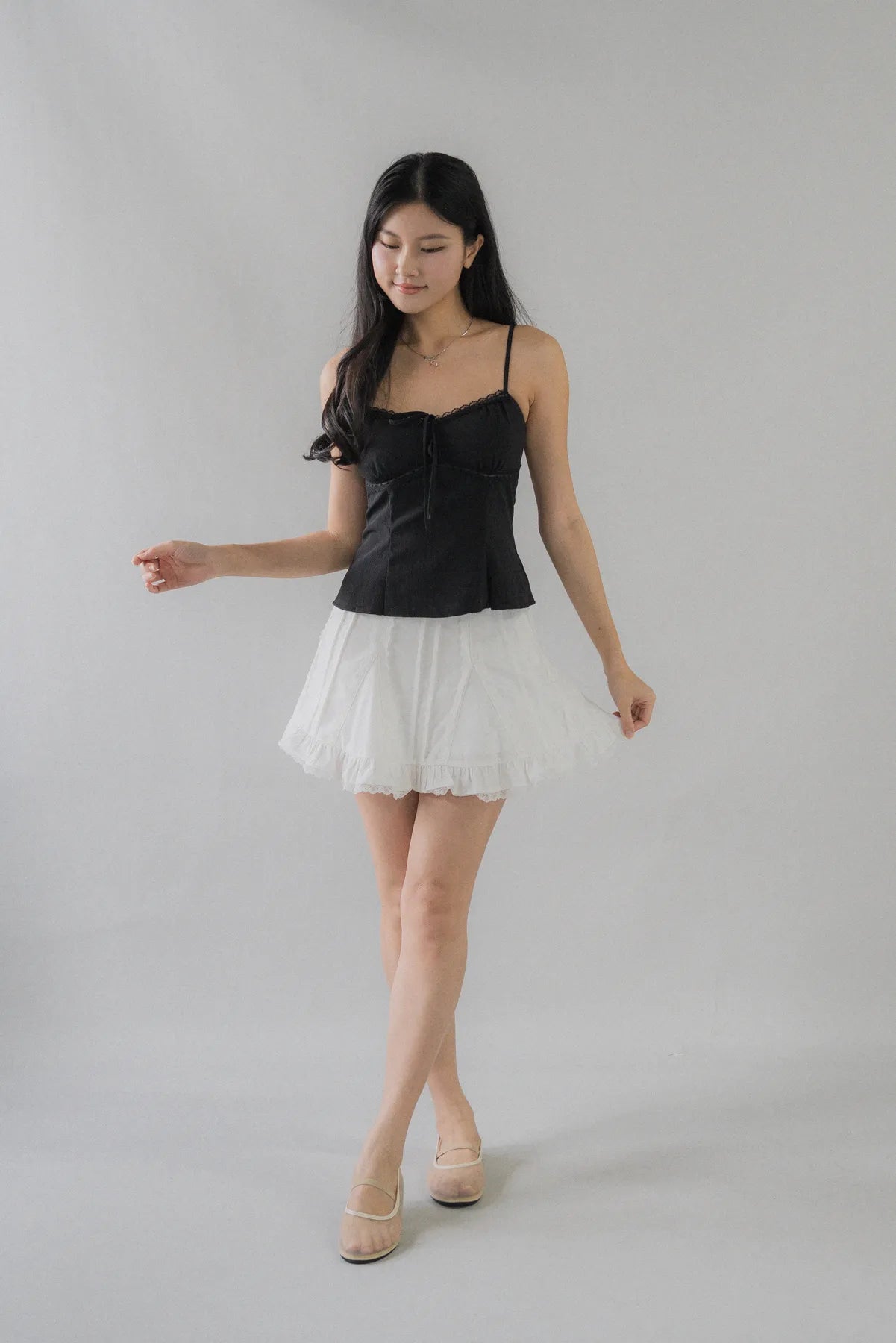 Christine Lace Ribbon Padded Tank Top